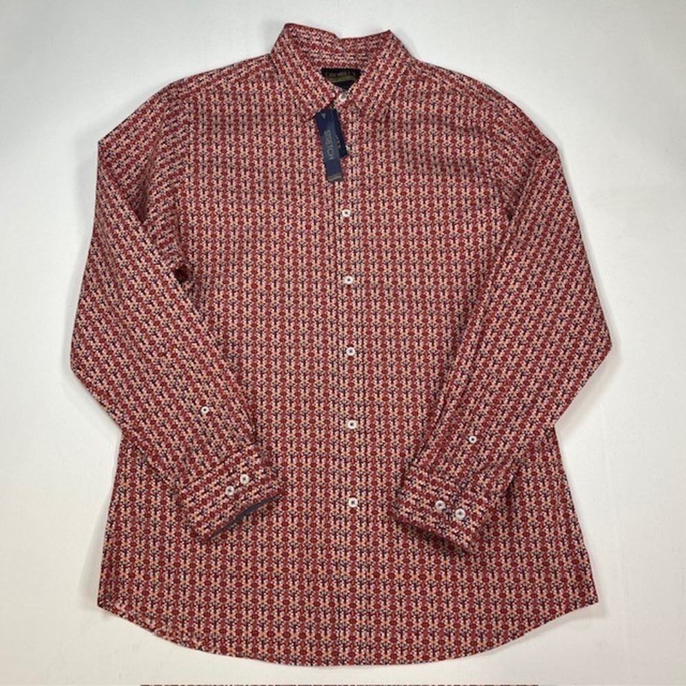 Cremieux Premium Denim Mens Large Red Geometric Circle Stretch Button Down Shirt